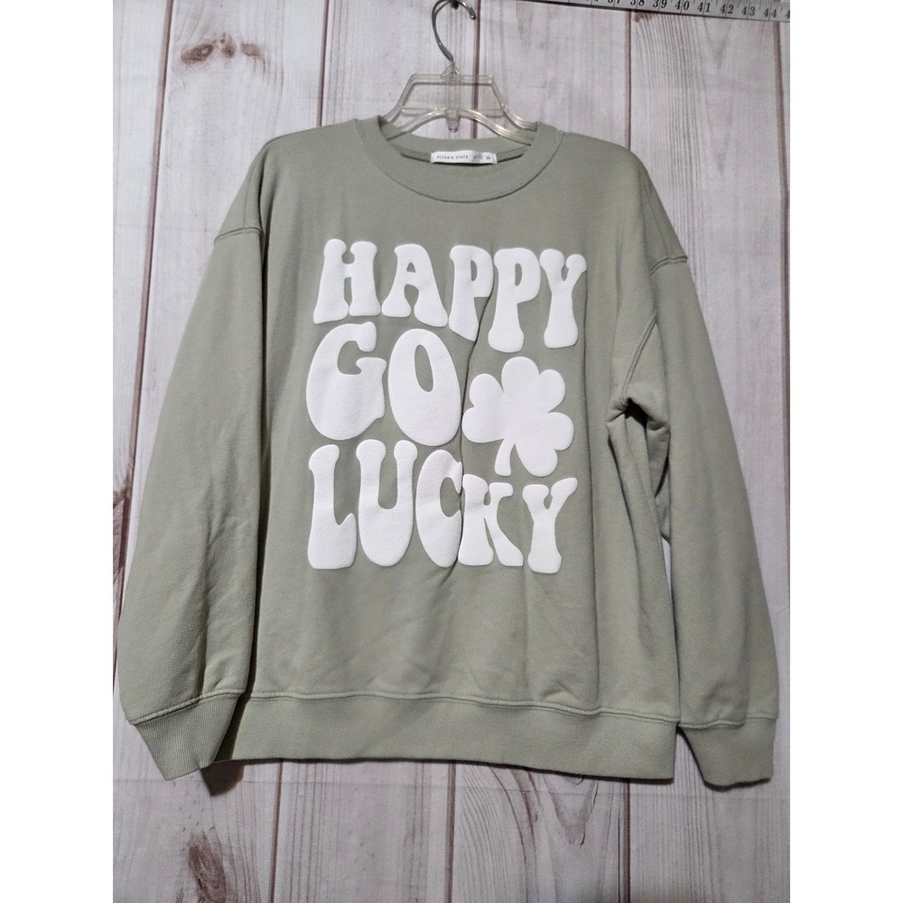 Altar'd State Happy Go Lucky Shamrock Sweatshirt Sage Green XS Oversized